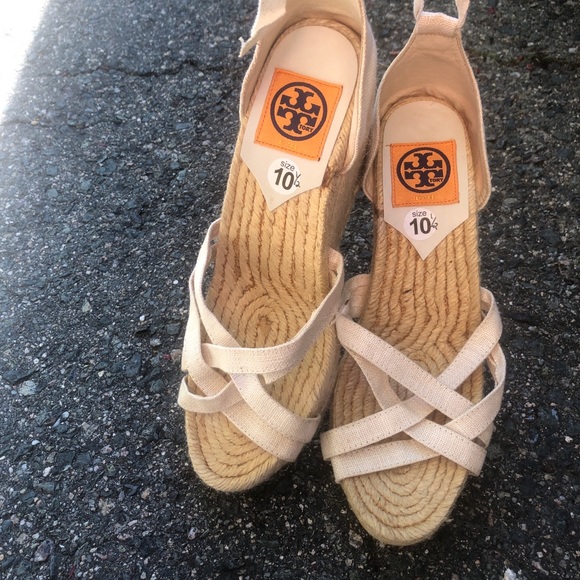 Tory Burch White ankle wrap wedge espadrilles Size 10.5 - Picture 9 of 11